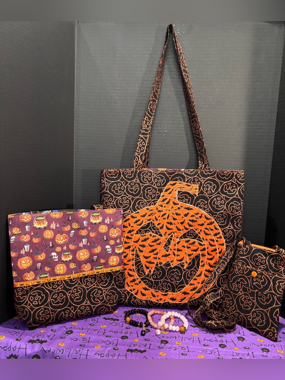 Halloween Pumpkin Tote Bag - Black & Orange Jack-o'-Lantern Tote